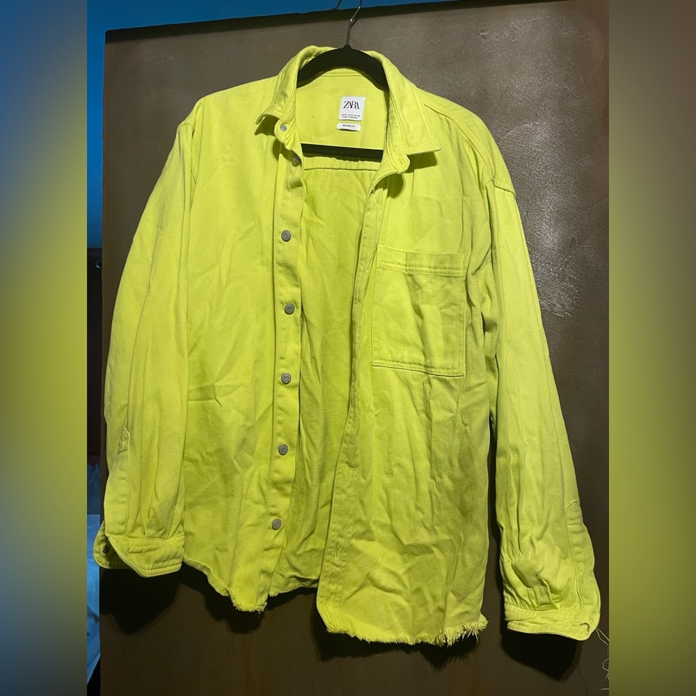 Zara Men's Vibrant Lime Green Shirt Jacket